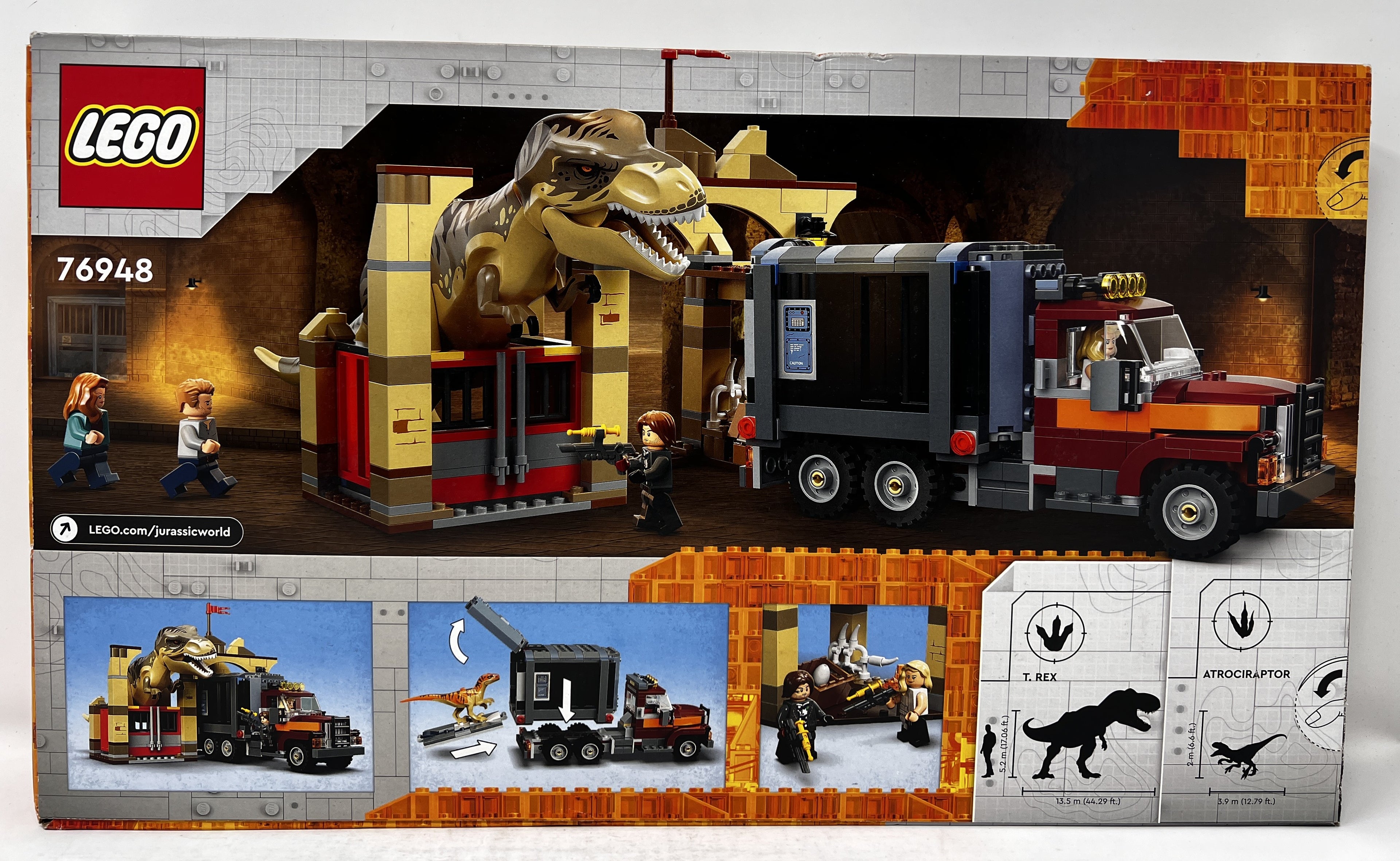 LEGO Jurassic World T-Rex &amp; Atrociraptor Breakout #76948 (usure des étagères, voir photos)